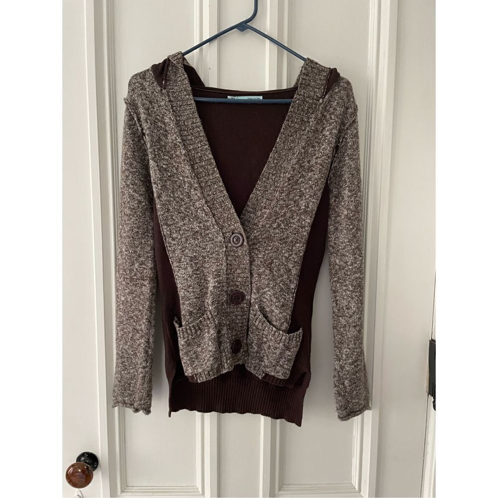 Maurice’s heather brown hoodie v-neck cardigan sweater S